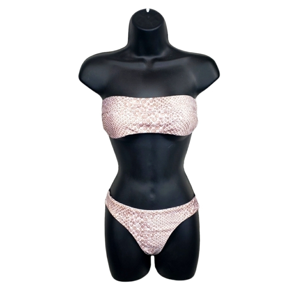 SNAKESKIN Two Piece Bandeau Rouched Bikini Swimsuit Size S